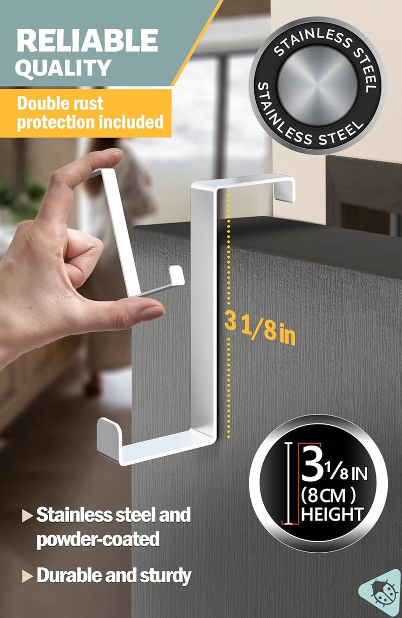 MNZ Set of 10 Over The Door Hooks - White Coat Hanger, 2-Sided Towel Holder fits 1 3/8" & 1 3/4" - Hooks for Hanging with Anti-Scratch Felt Pads, Wreath Hanger with Removable Sticky Non-Slip Dots - Image 2